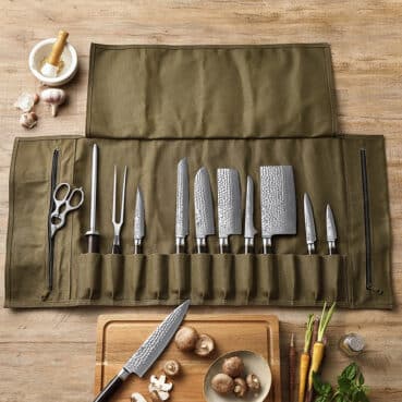 Knivmappe stor | Læder og oliven grøn kanvas