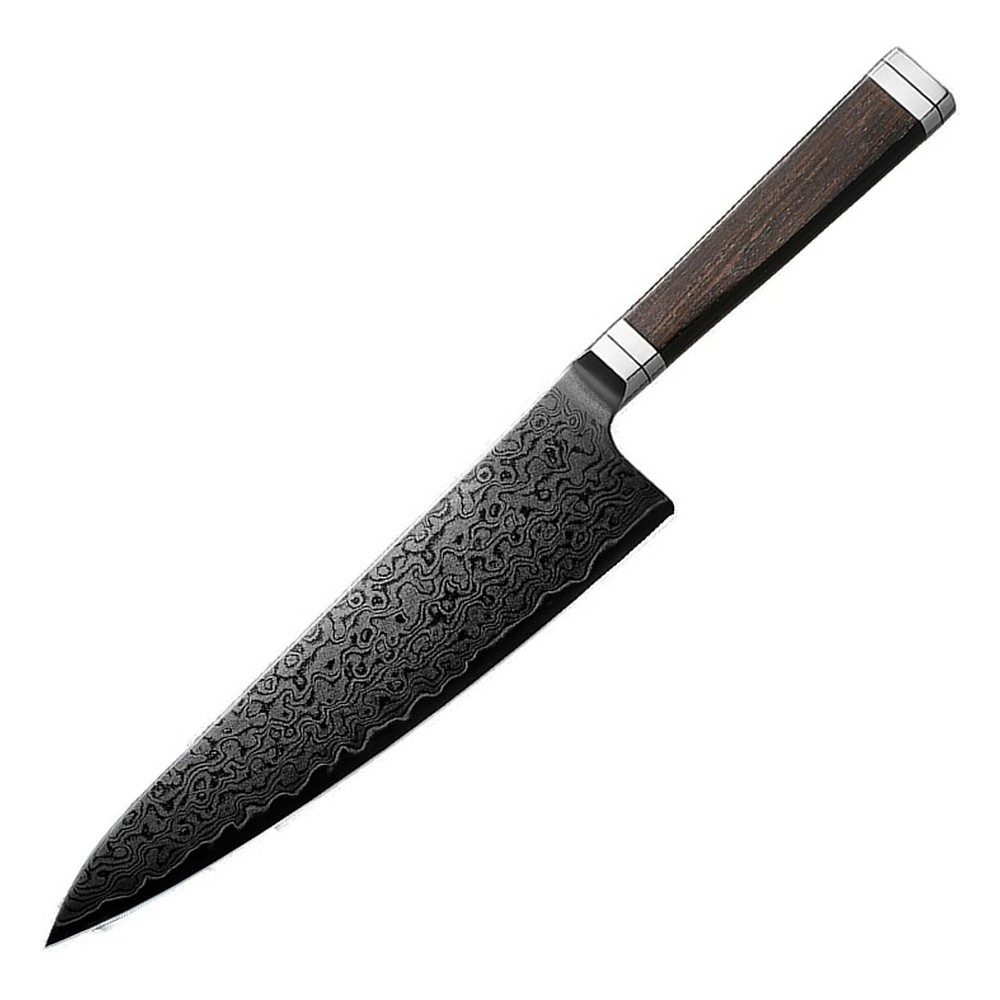 Enenra Gyuto 210 mm japansk kokkekniv med sort titaniumbelægning og 67 lag damaskus
