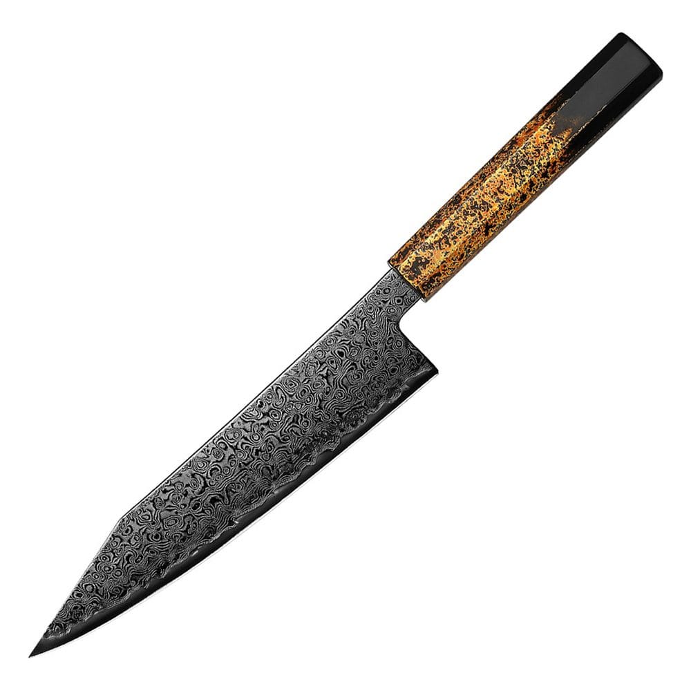 Kyūbi Bunka 210 mm japansk kokkekniv med sort DLC-belægning og ottekantet skæfte i lakeret ibenholt