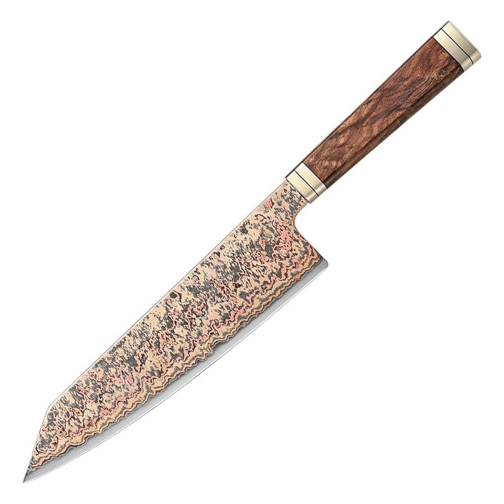 Suzaku Bunka 210 mm japansk kokkekniv med 53 lag kobber-damaskus og skæfte i Padauk Burl